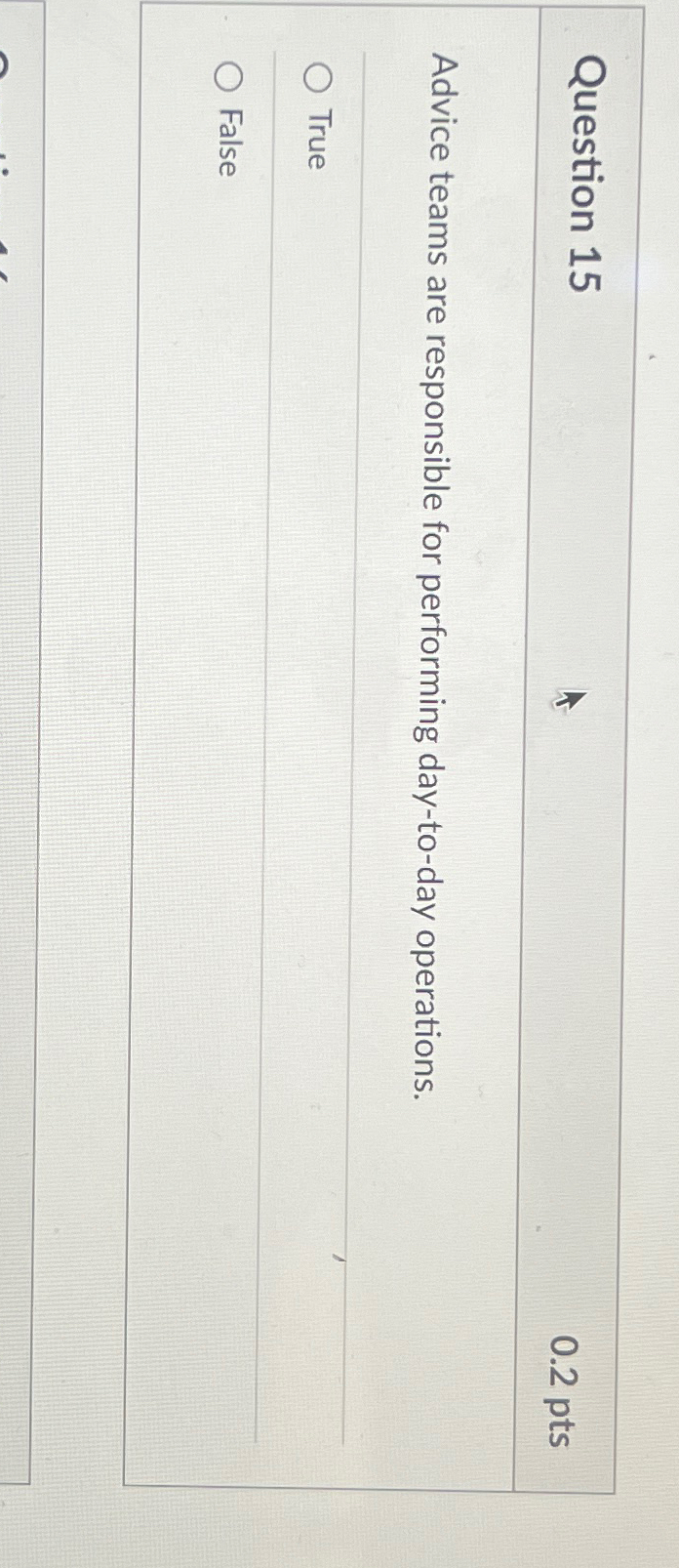  Question 15 0.2pts Advice teams are responsible for performing day-to-day operations.