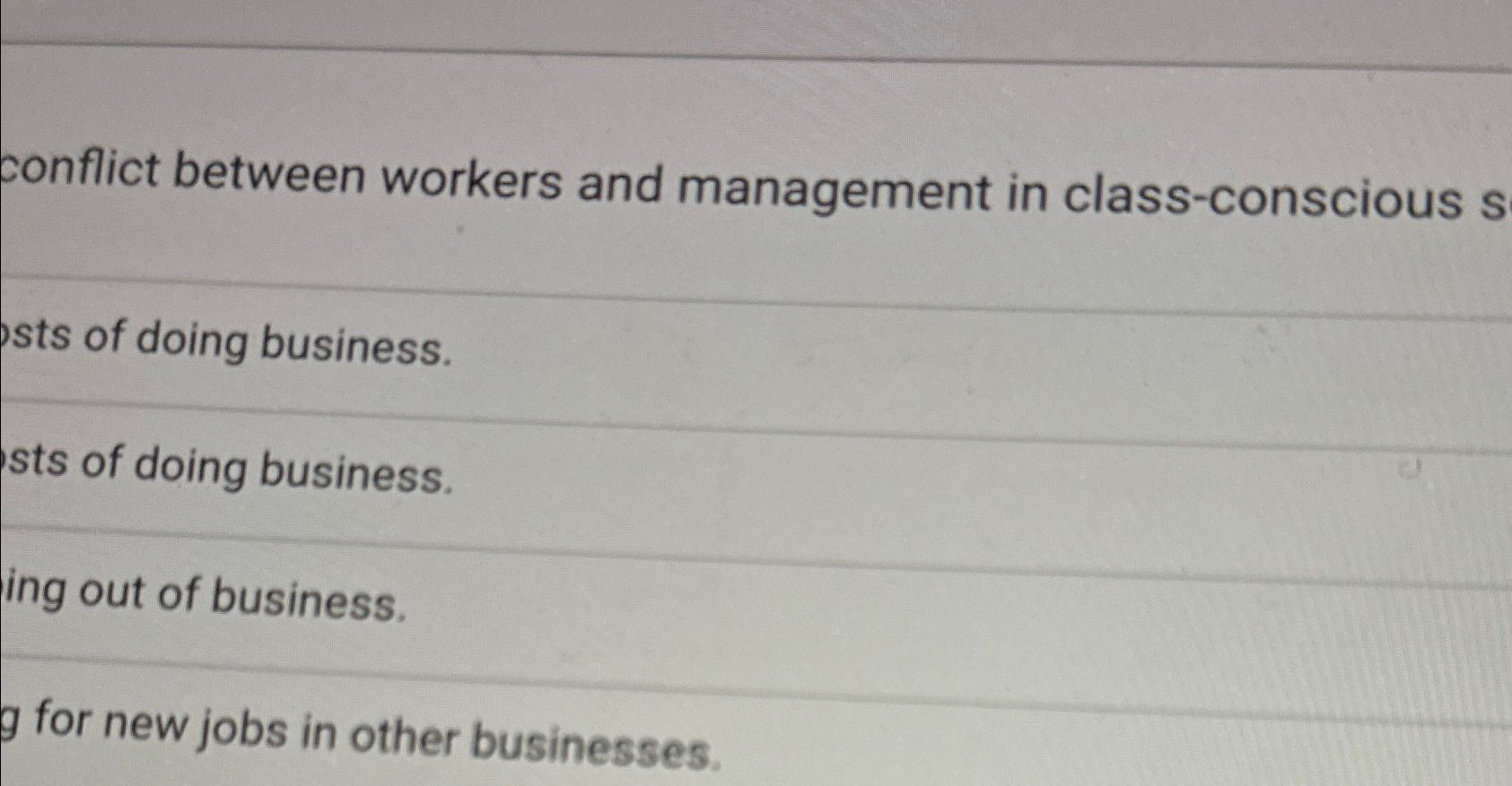  conflict between workers and management in class-conscious s sts of doing