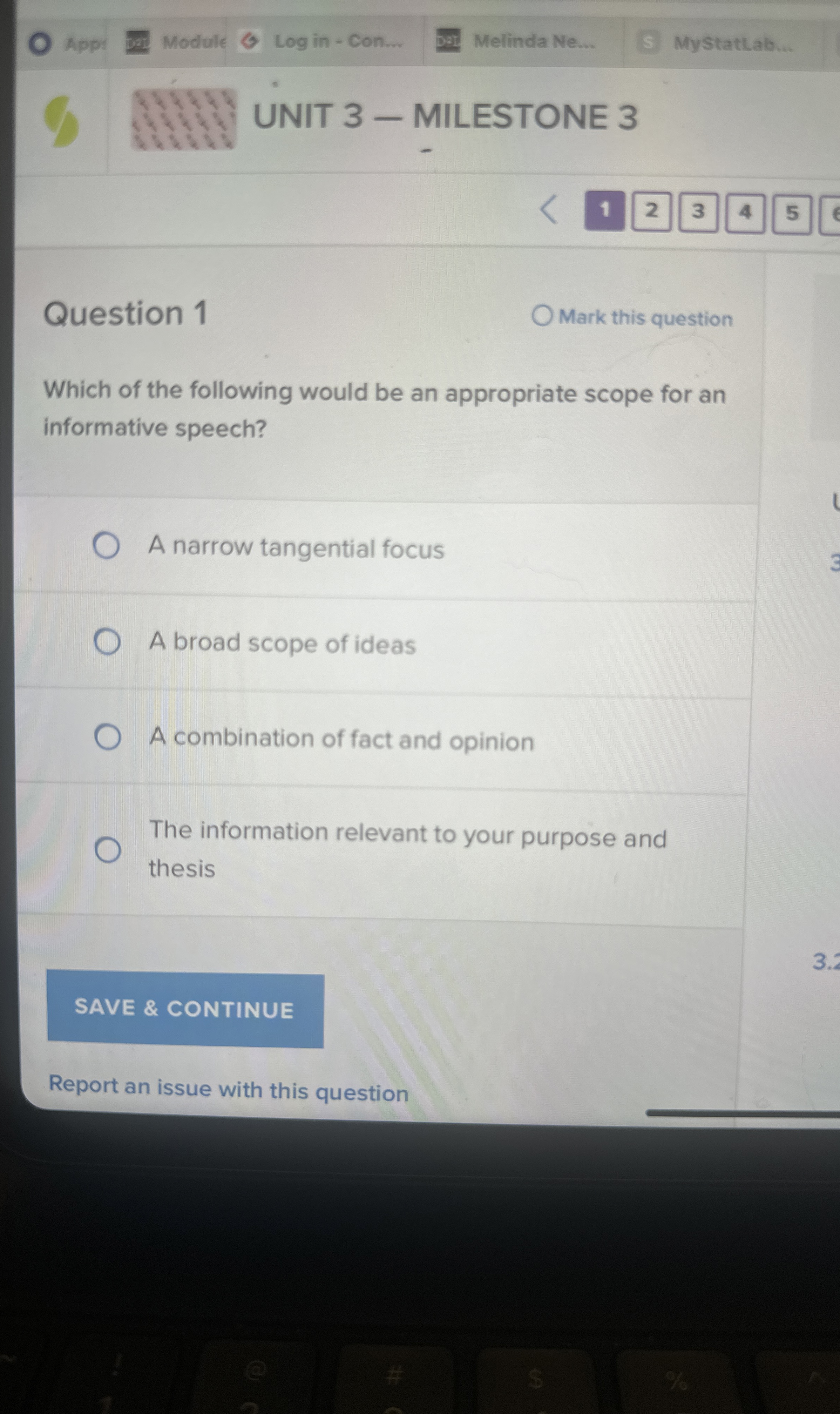  App: Module Log in - Con... Melinda Ne... Mystatlab... UNIT 3-