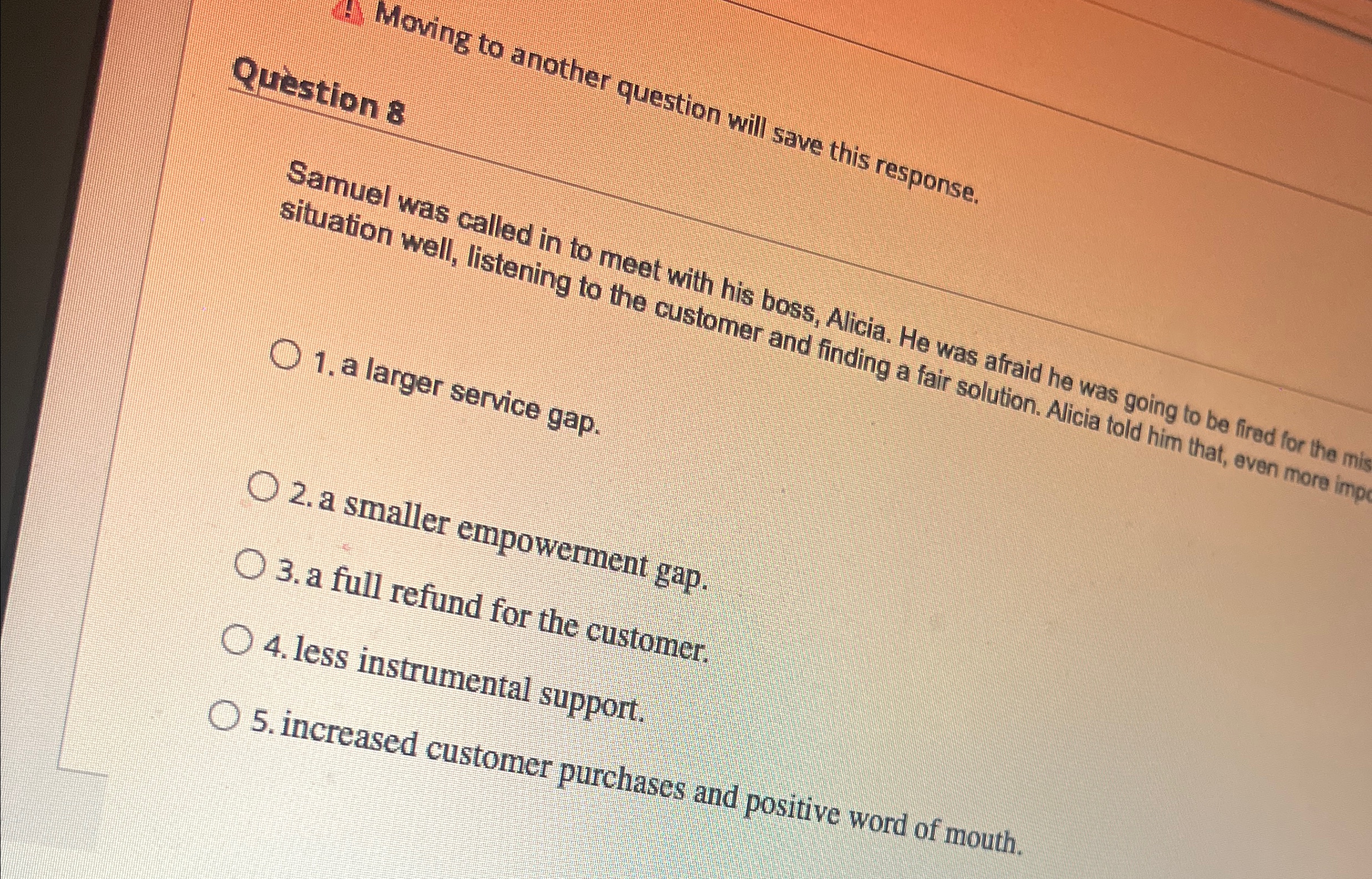  Quiestions Moving to another question will save this response. Samuel was