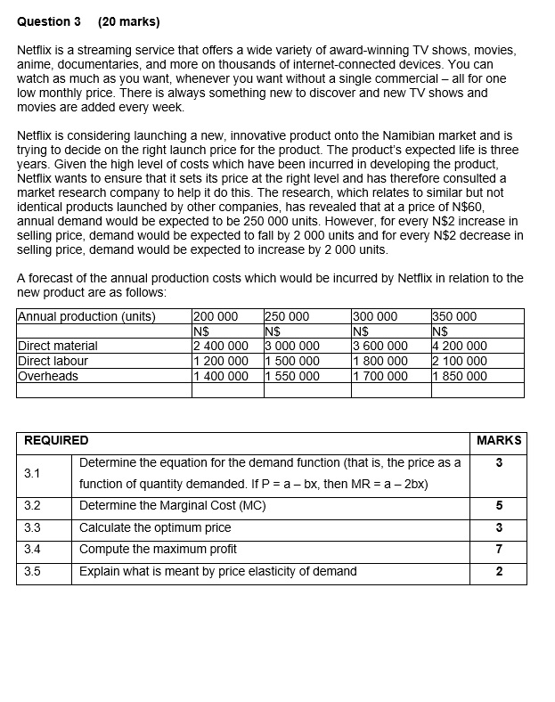  Question 3 (20 marks) Netflix is a streaming service that offers