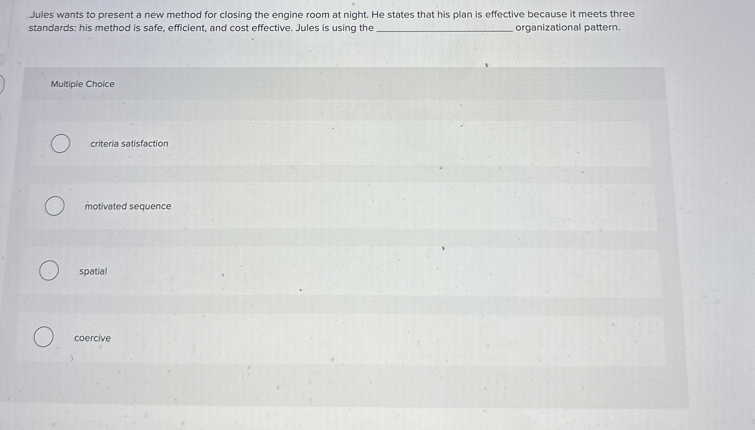  Jules wants to present a new method for closing the engine