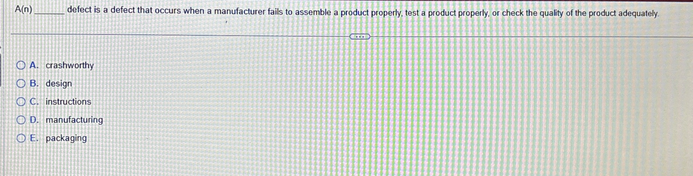  A(n) defect is a defect that occurs when a manufacturer fails