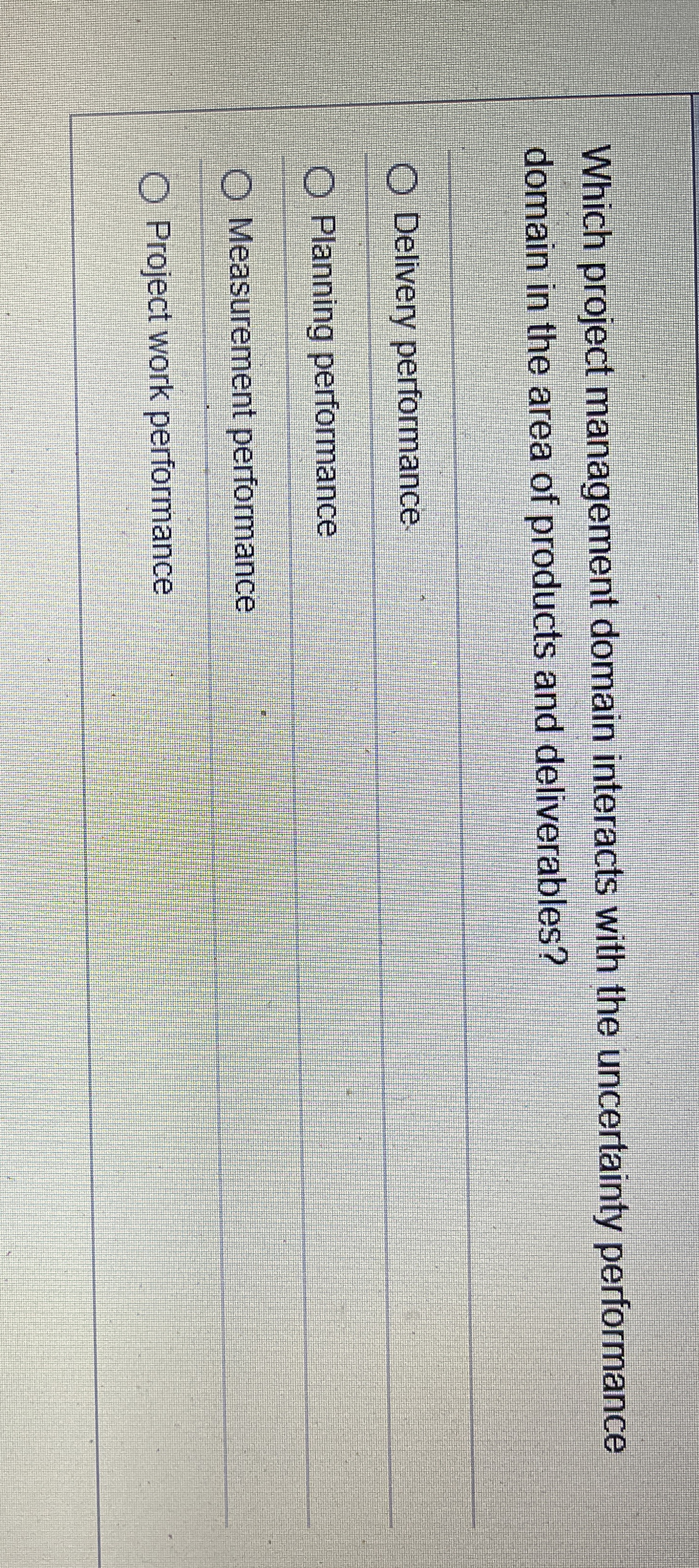  Which project management domain interacts with the uncertainty performance domain in