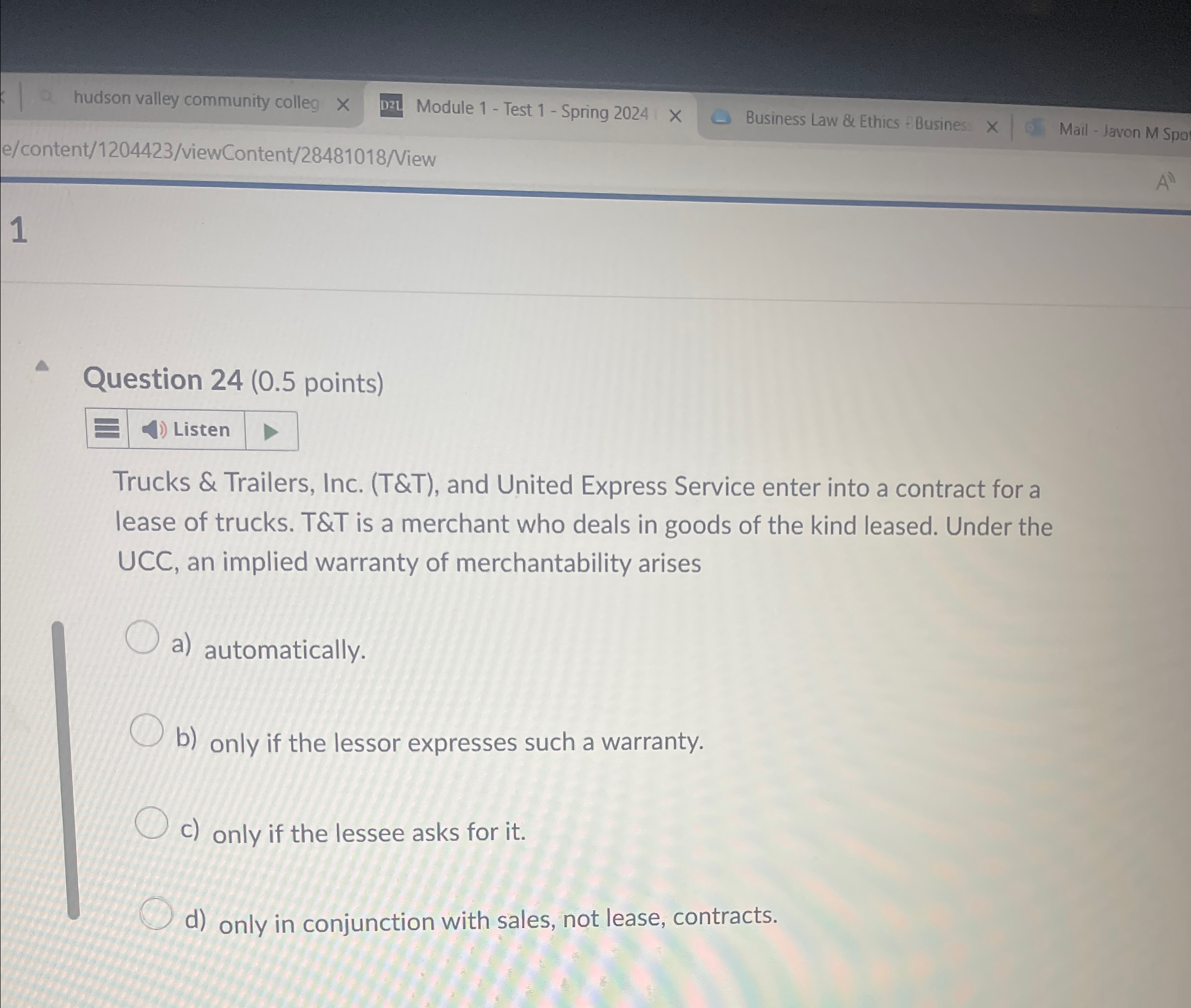  hudson valley community colleg Module 1- Test 1- Spring 2024 Business