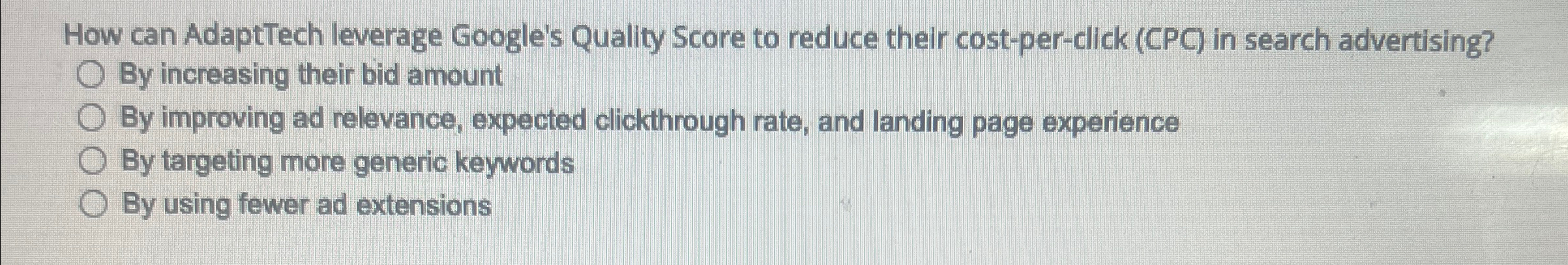  How can AdaptTech leverage Google's Quality Score to reduce their cost-per-click