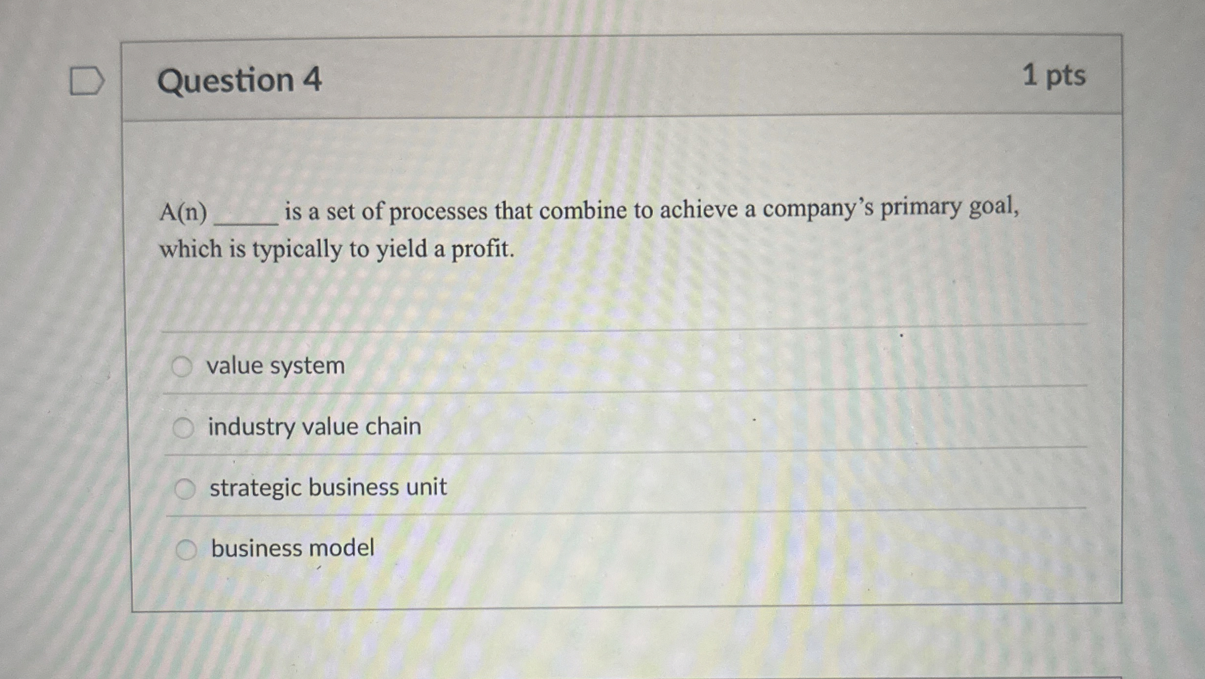  Question 4 1 pts A(n) is a set of processes that