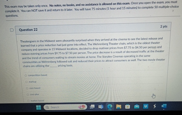  This exam may be taken only once. No notes, no books,