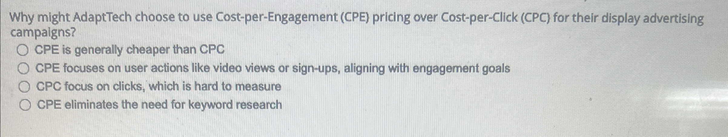  Why might AdaptTech choose to use Cost-per-Engagement (CPE) pricing over Cost-per-Click