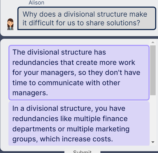  The divisional structure has redundancies that create more work for your