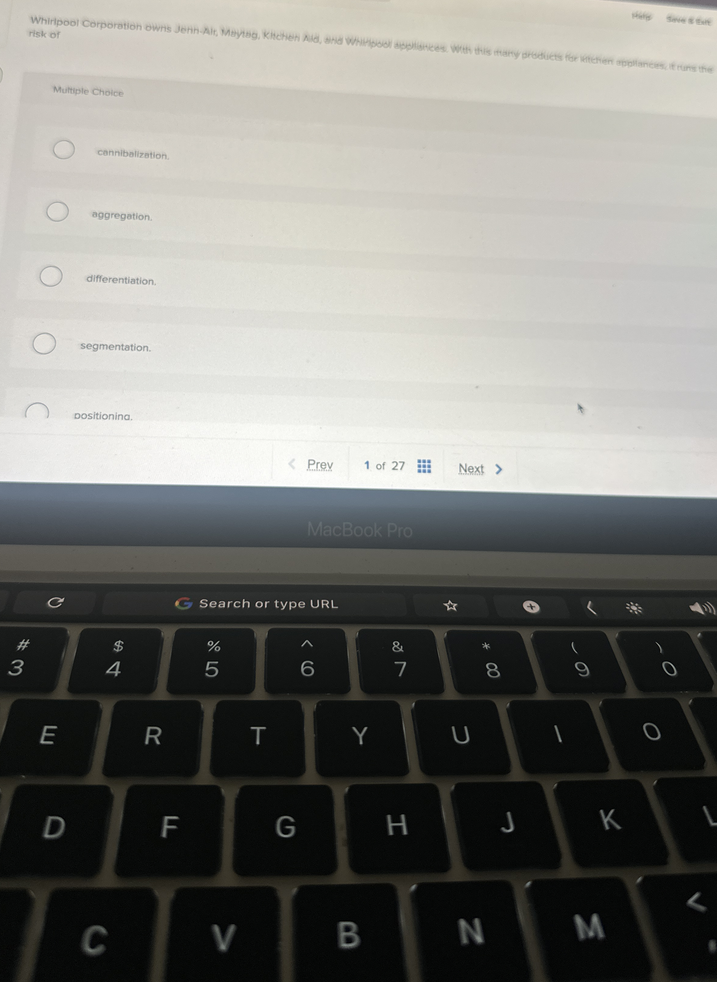  risk of Multiple Choice cannibalization. aggregation. differentiation. segmentation. 
