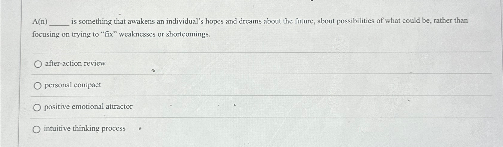  A(n) is something that awakens an individual's hopes and dreams about