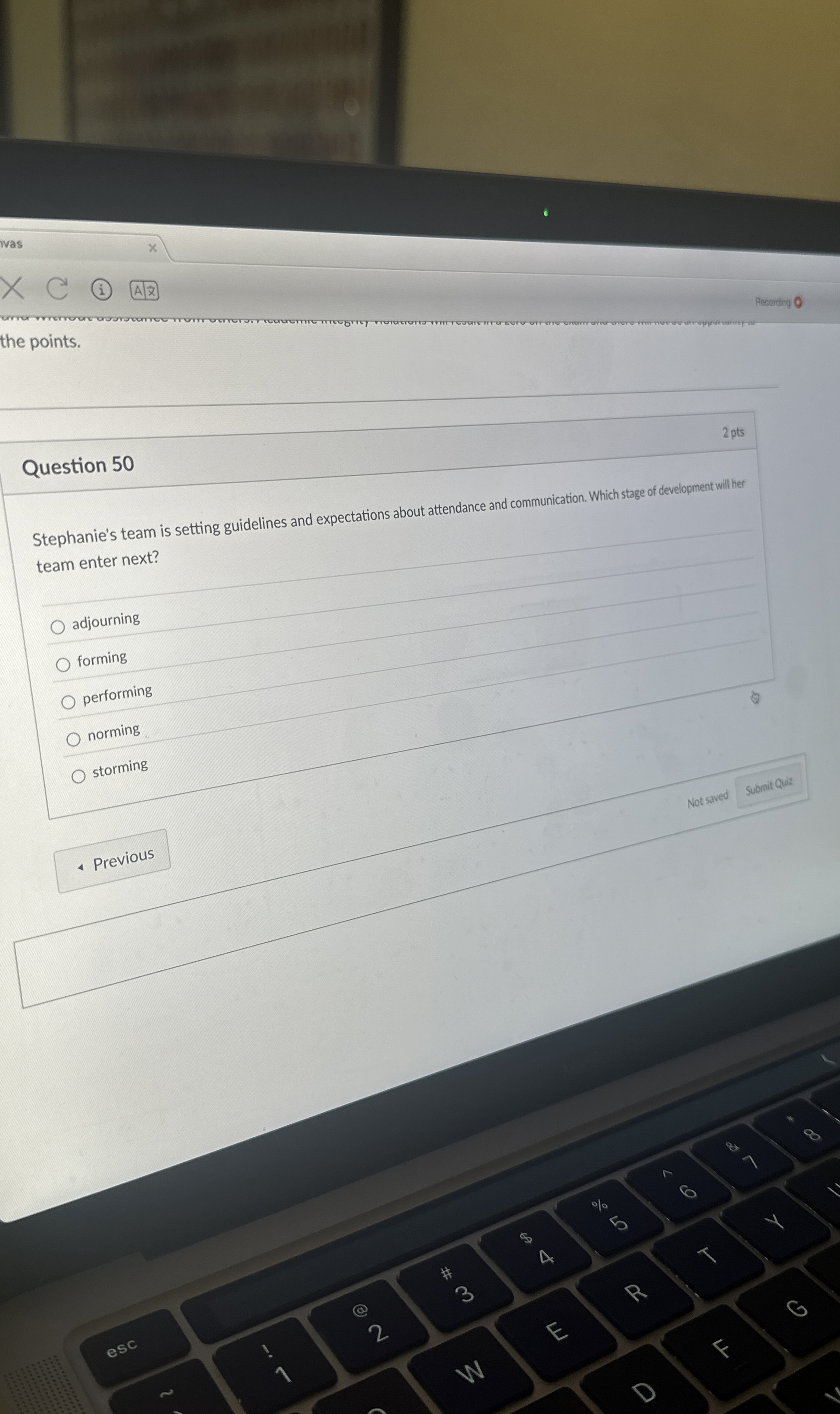  Question 50 Stephanie's team is setting guidelines and expectations about attendance