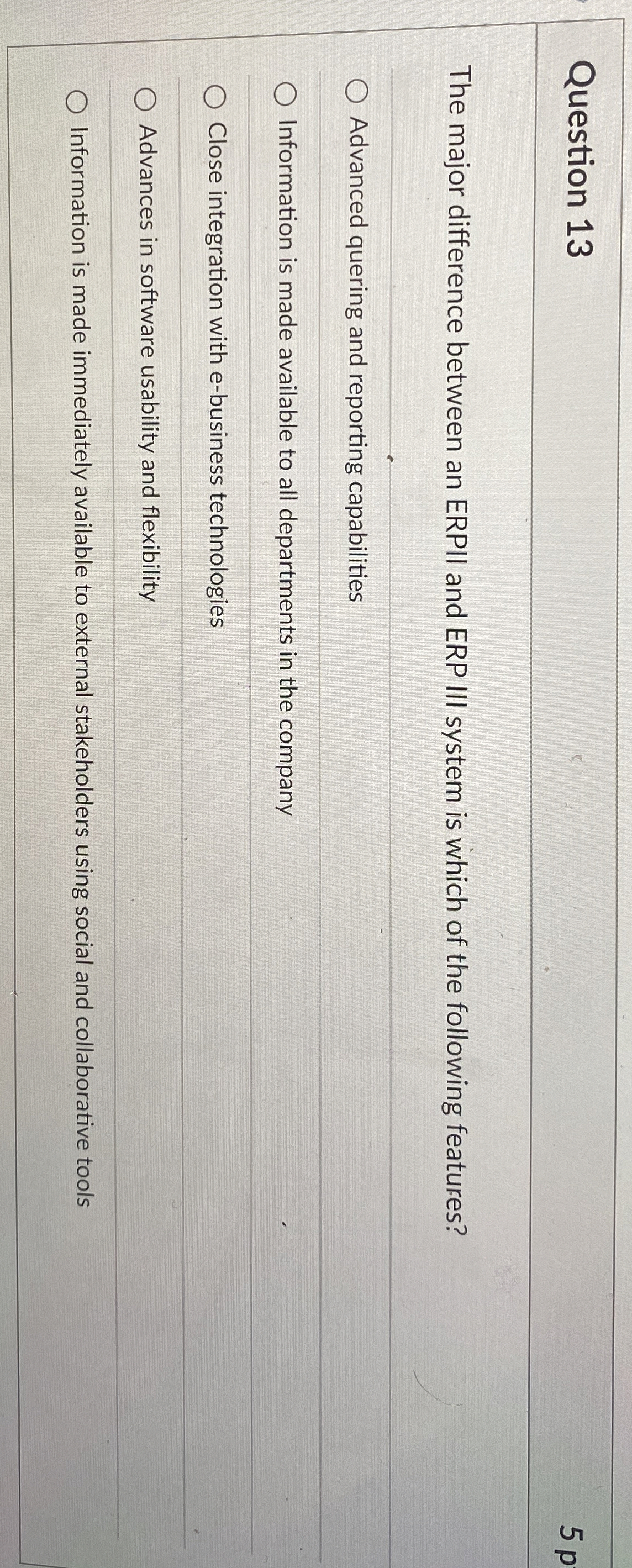  Question 13 The major difference between an ERPII and ERP III