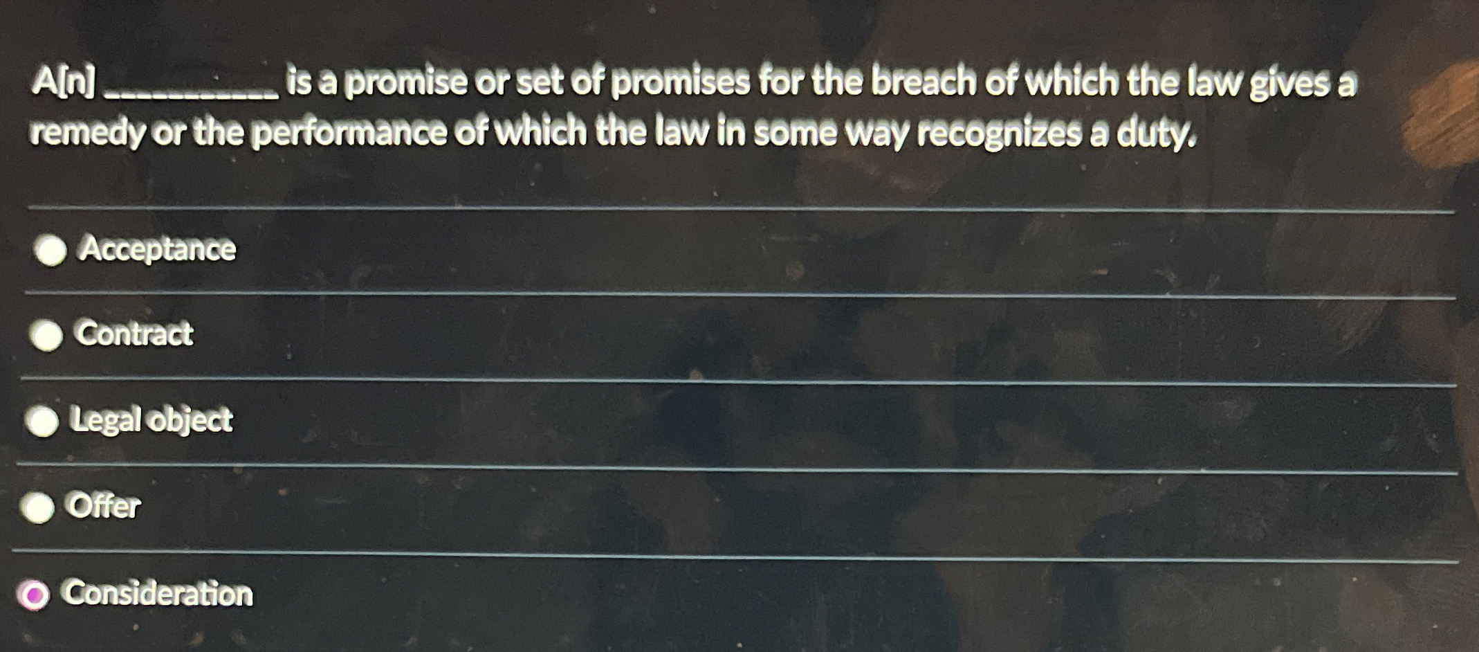  A[a]q, is a promise or set of promises for the breach