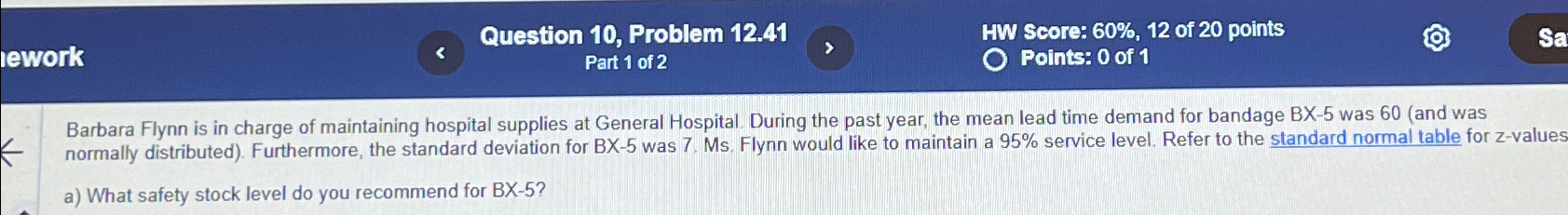  aring Question 10, Problem 12.41 HW Score: 60%,12 of 20 points