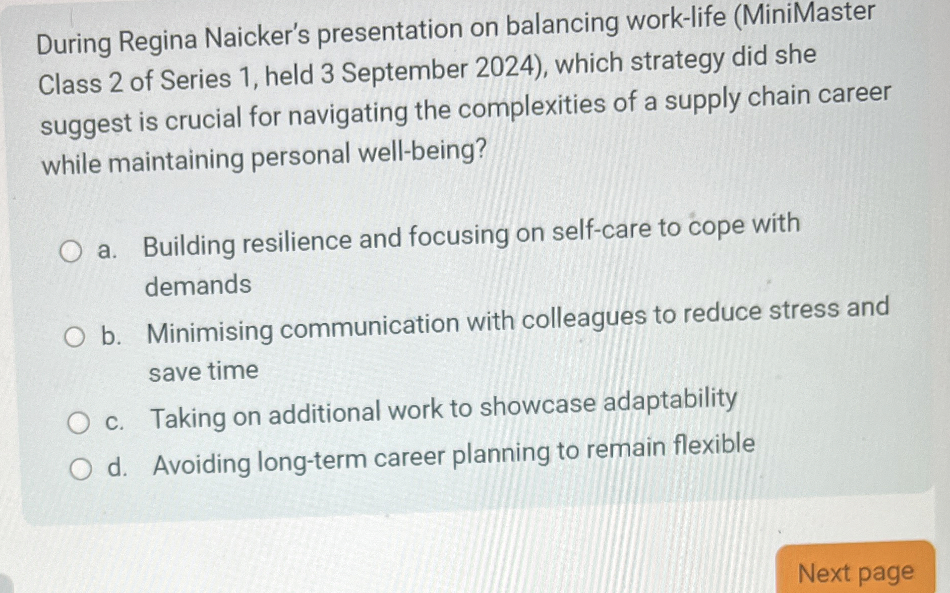  During Regina Naicker's presentation on balancing work-life (MiniMaster Class 2 of