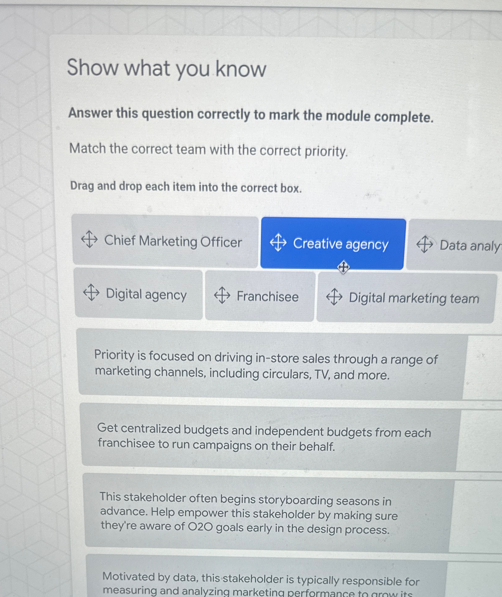  Show what you know Answer this question correctly to mark the