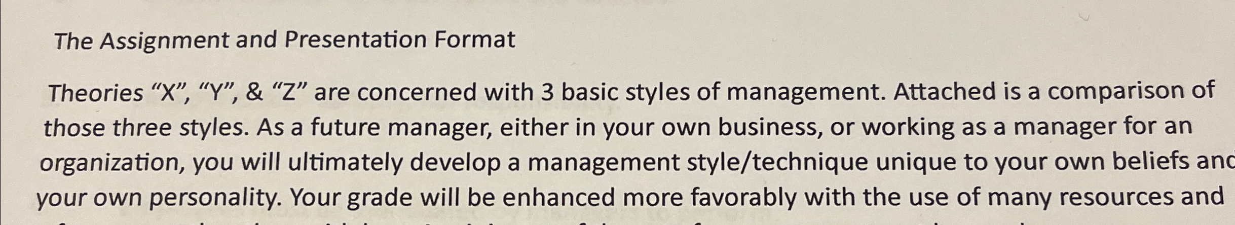  The Assignment and Presentation Format Theories "x","Y", & "Z" are concerned