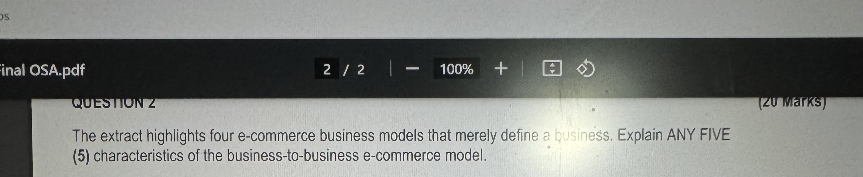  QUESTIUN2 The extract highlights four e-commerce business models that merely define