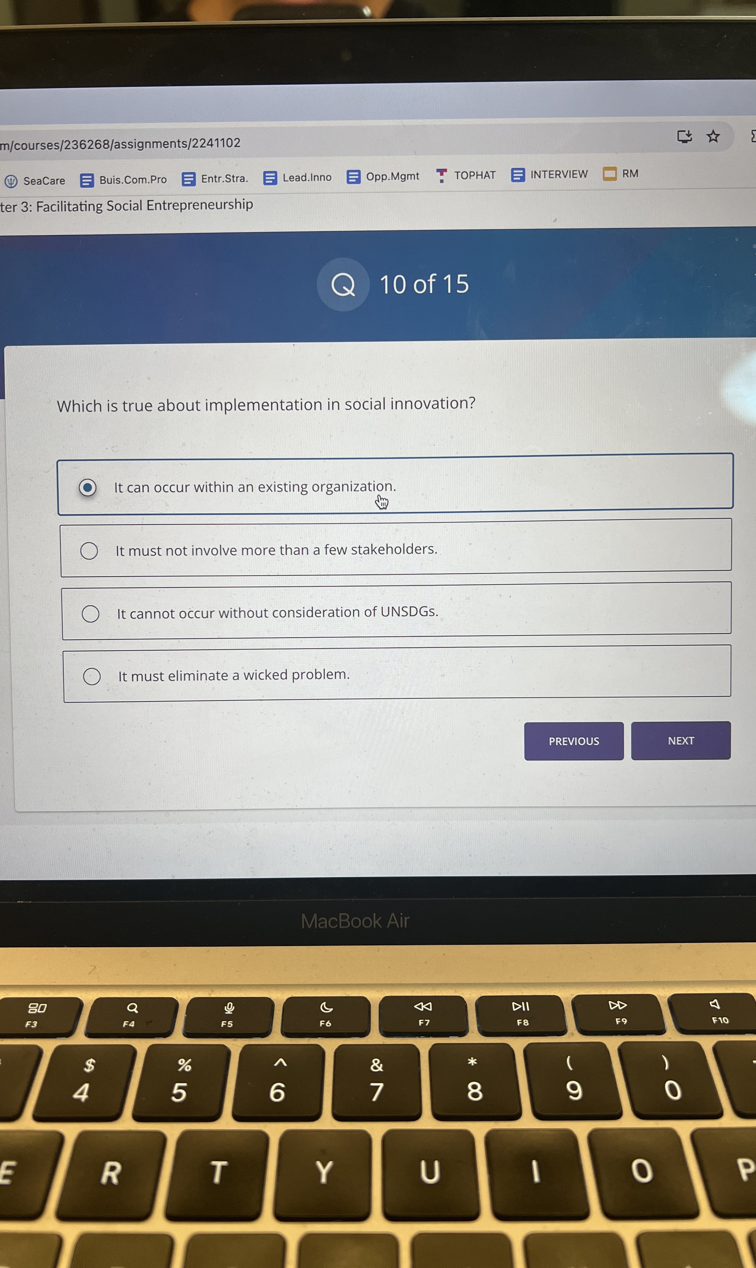  m? courses/236268/assignments/2241102 SeaCare Buis.Com.Pro Entr.Stra. Lead.Inno Opp.Mgmt TOPHAT INTERVIEW RM ter