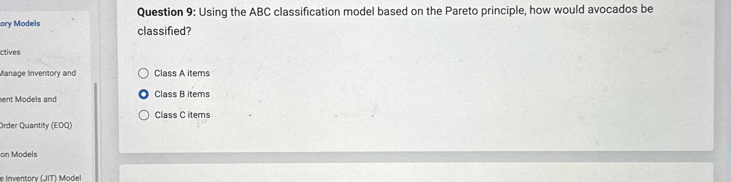  Question 9: Using the ABC classification model based on the Pareto
