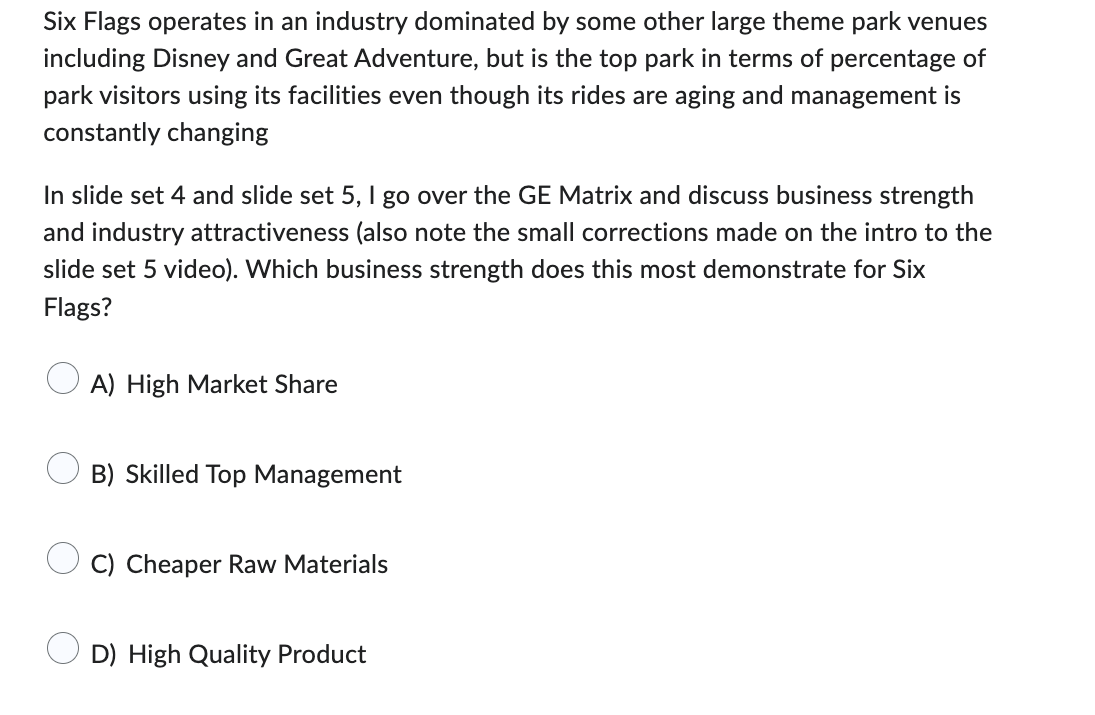  Question 1 In 2023, Six Flags decided to reduce its dependence