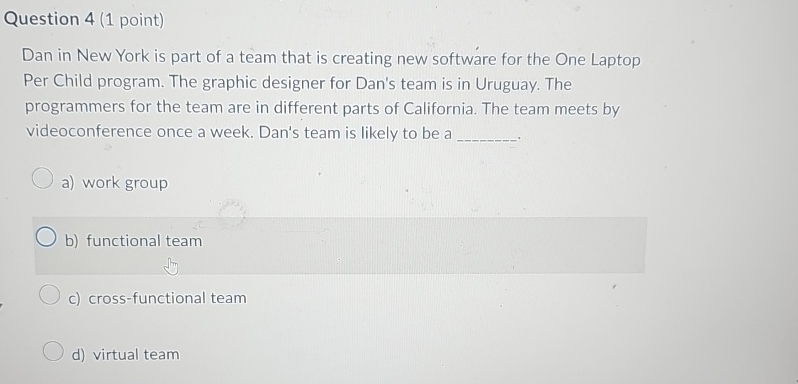  Question 4(1 point) Dan in New York is part of a