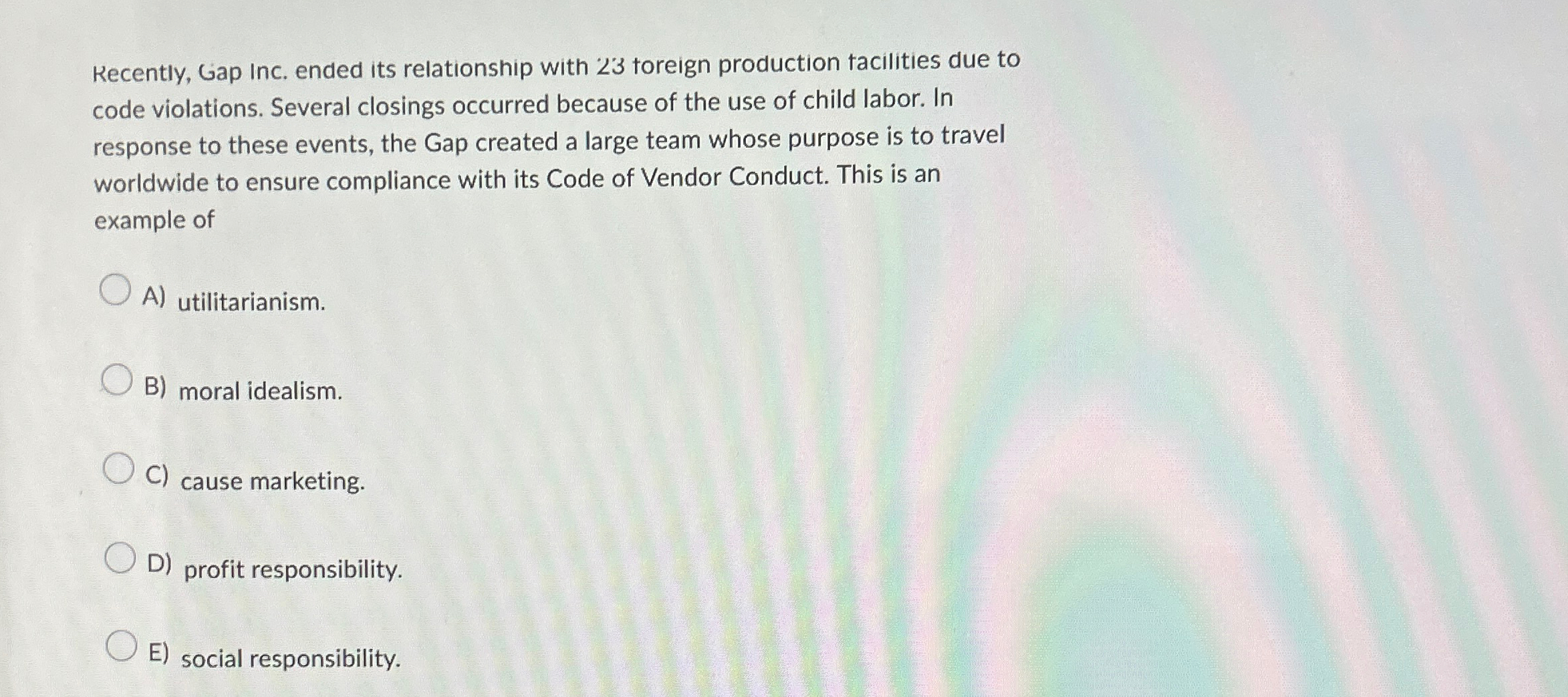  Recently, Gap Inc. ended its relationship with 23 toreign production tacilities