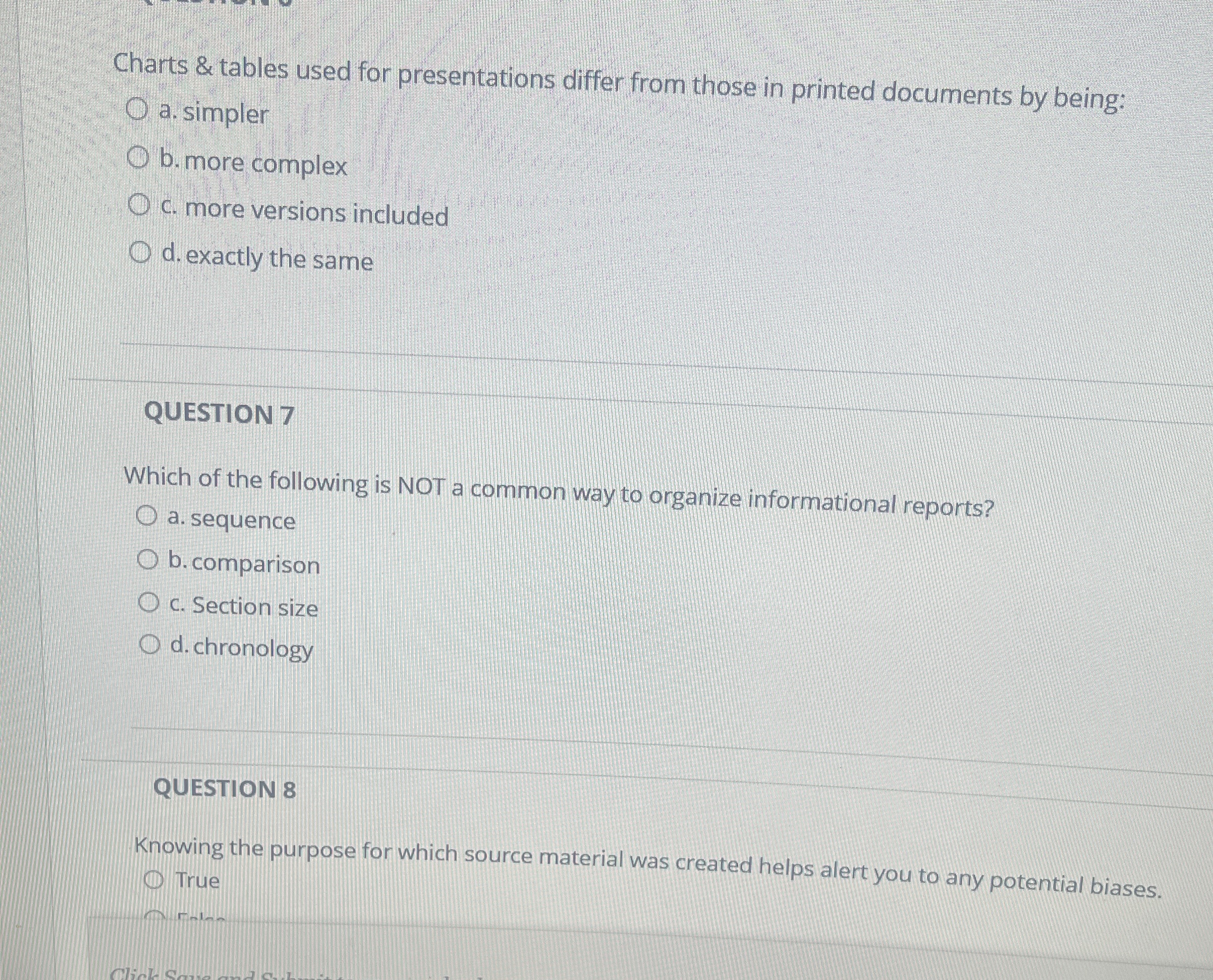  Charts & tables used for presentations differ from those in printed
