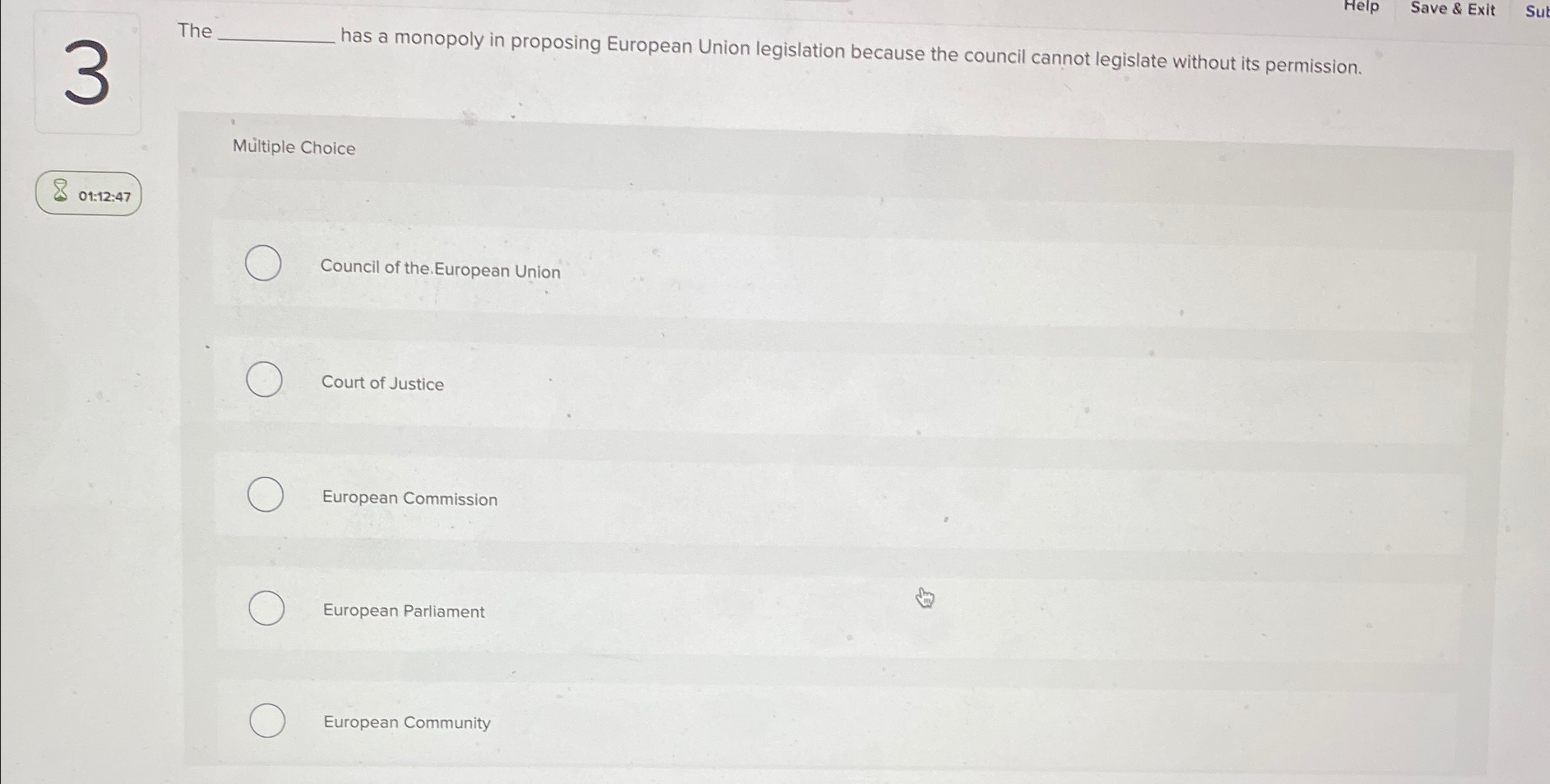  Help Save & Exit Sut The q, has a monopoly in