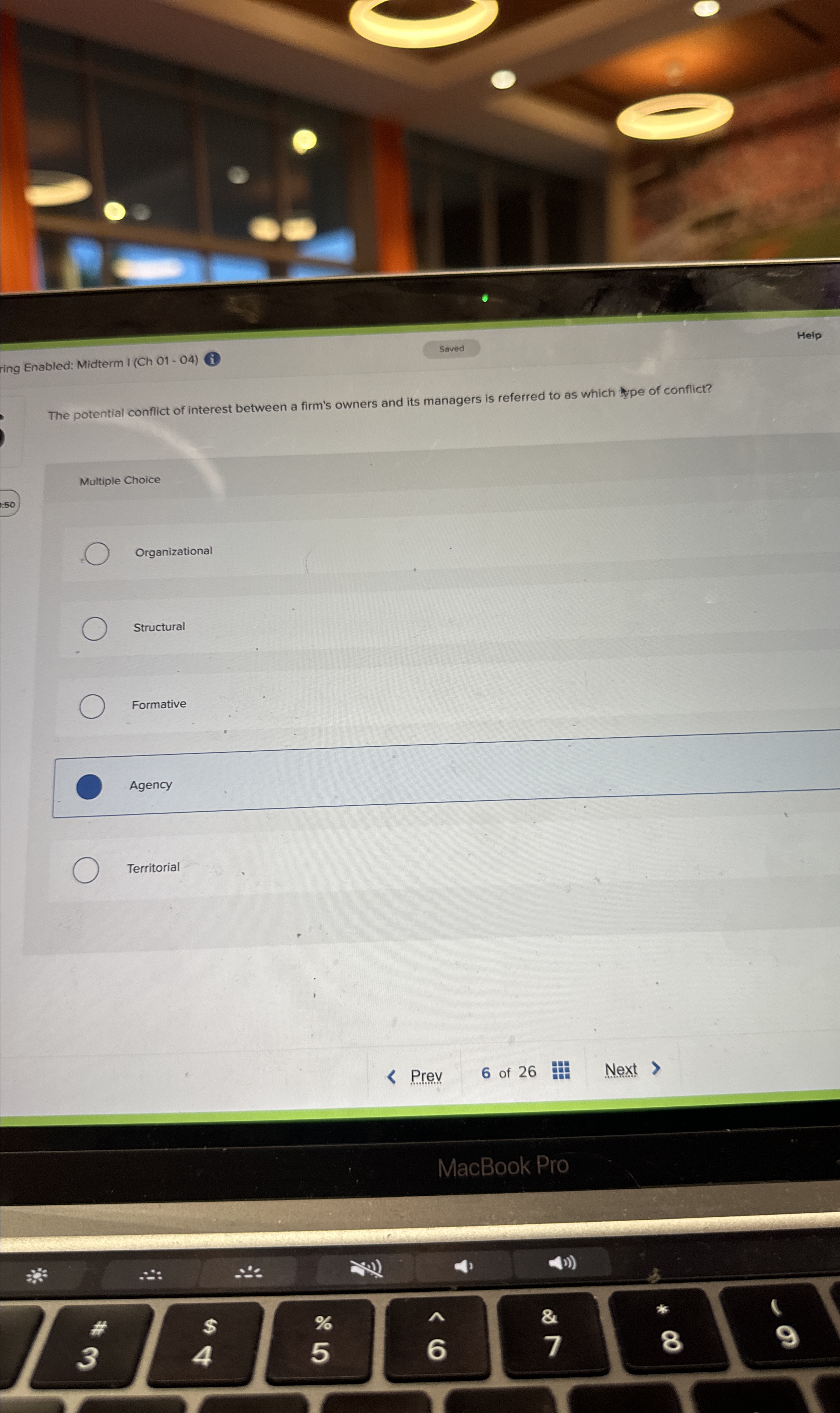  -ing Enabled: Midterm I (Ch 01-04) Help The potential conflict of
