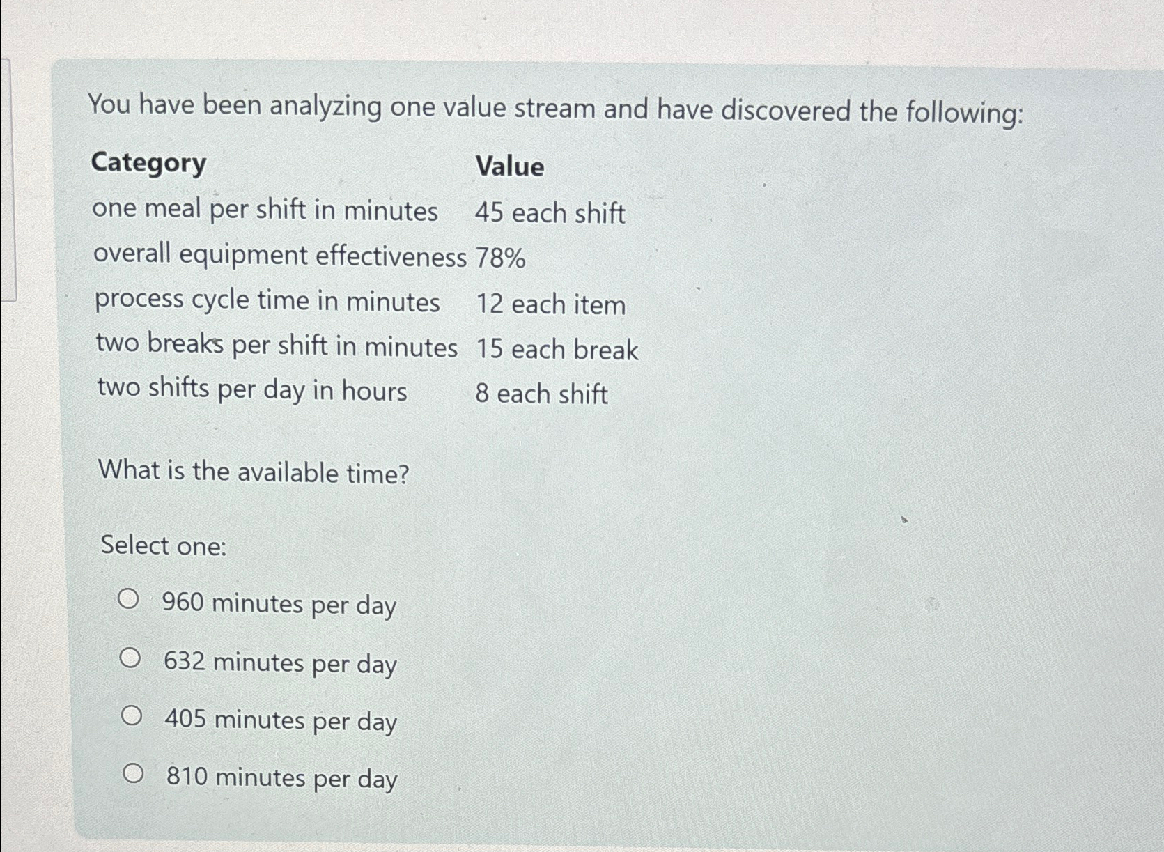  You have been analyzing one value stream and have discovered the