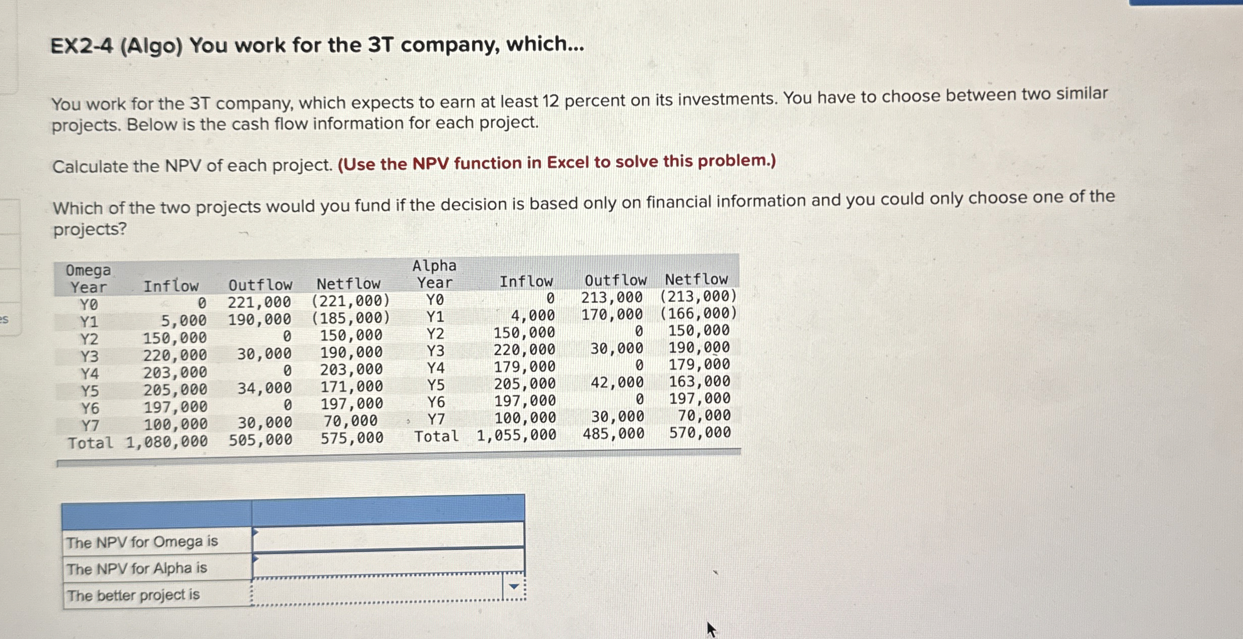  EX2-4(Algo) You work for the 3T company, which... You work for