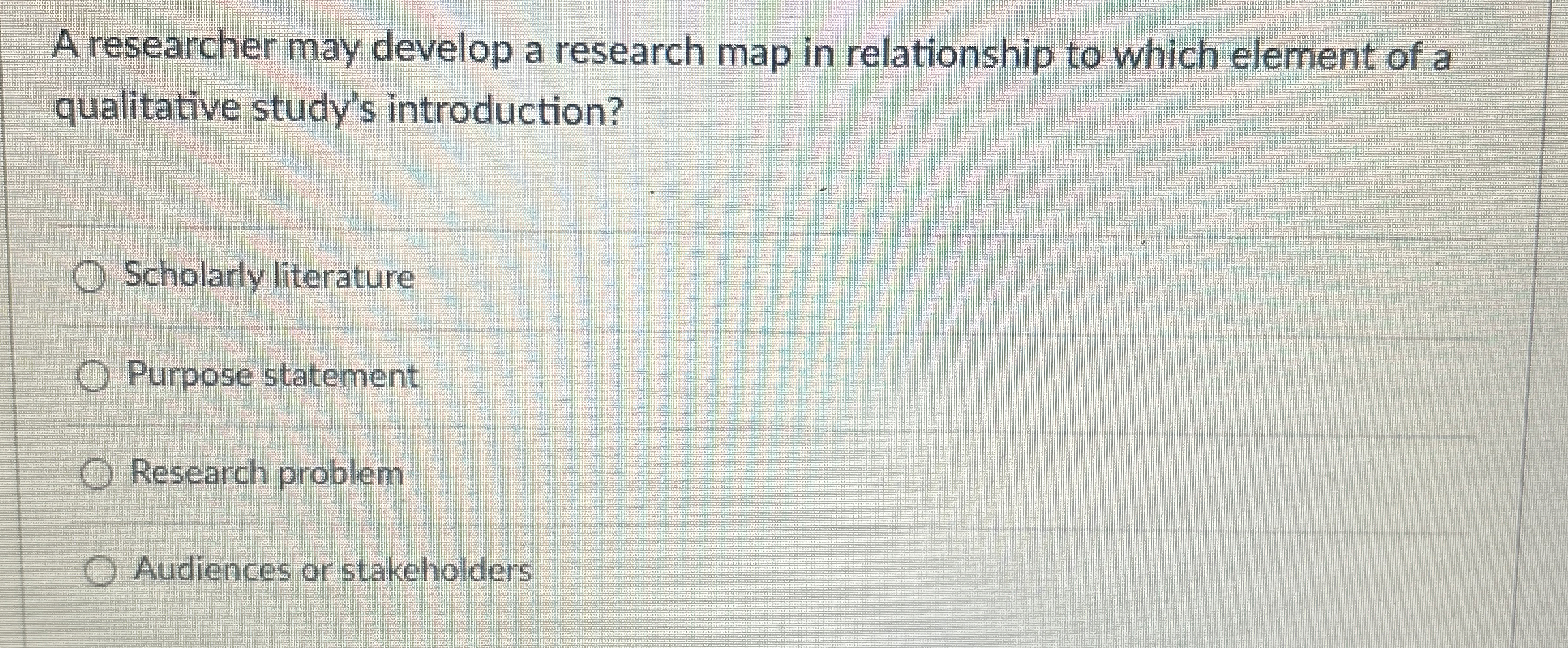  A researcher may develop a research map in relationship to which