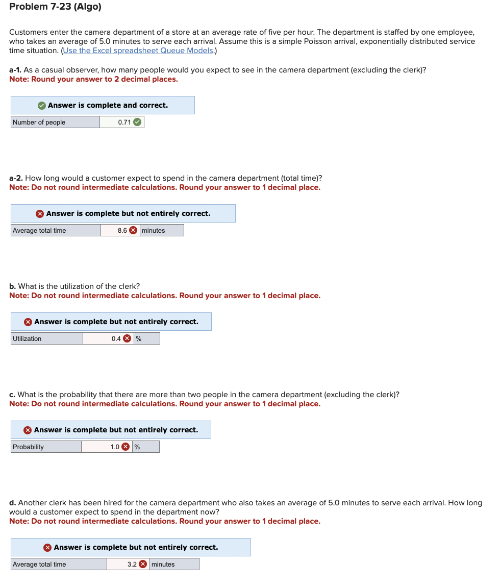  Problem 7-23(Algo) Customers enter the camera department of a store at