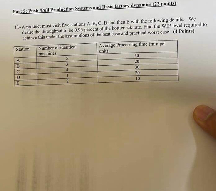  Part 5: Push/Pull Production Systems and Basic factory dynamics (22 points)
