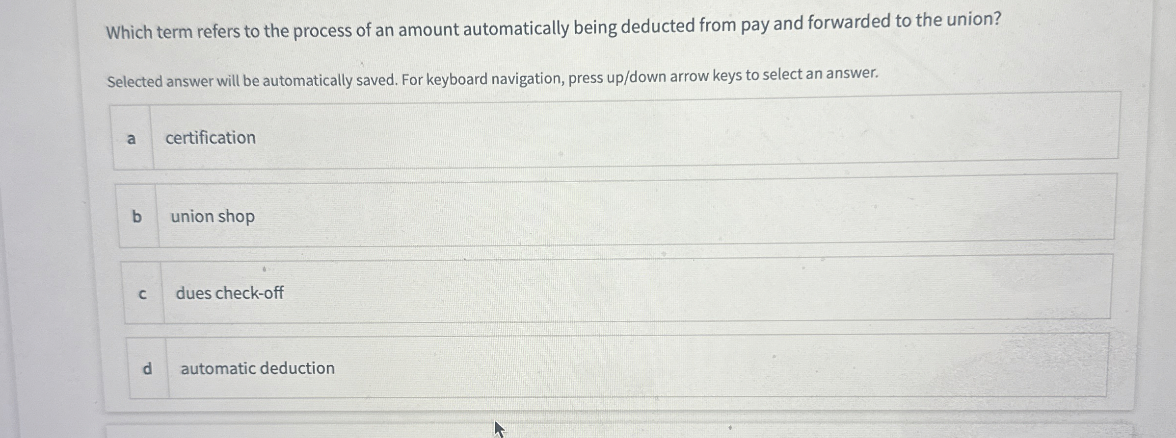  Which term refers to the process of an amount automatically being