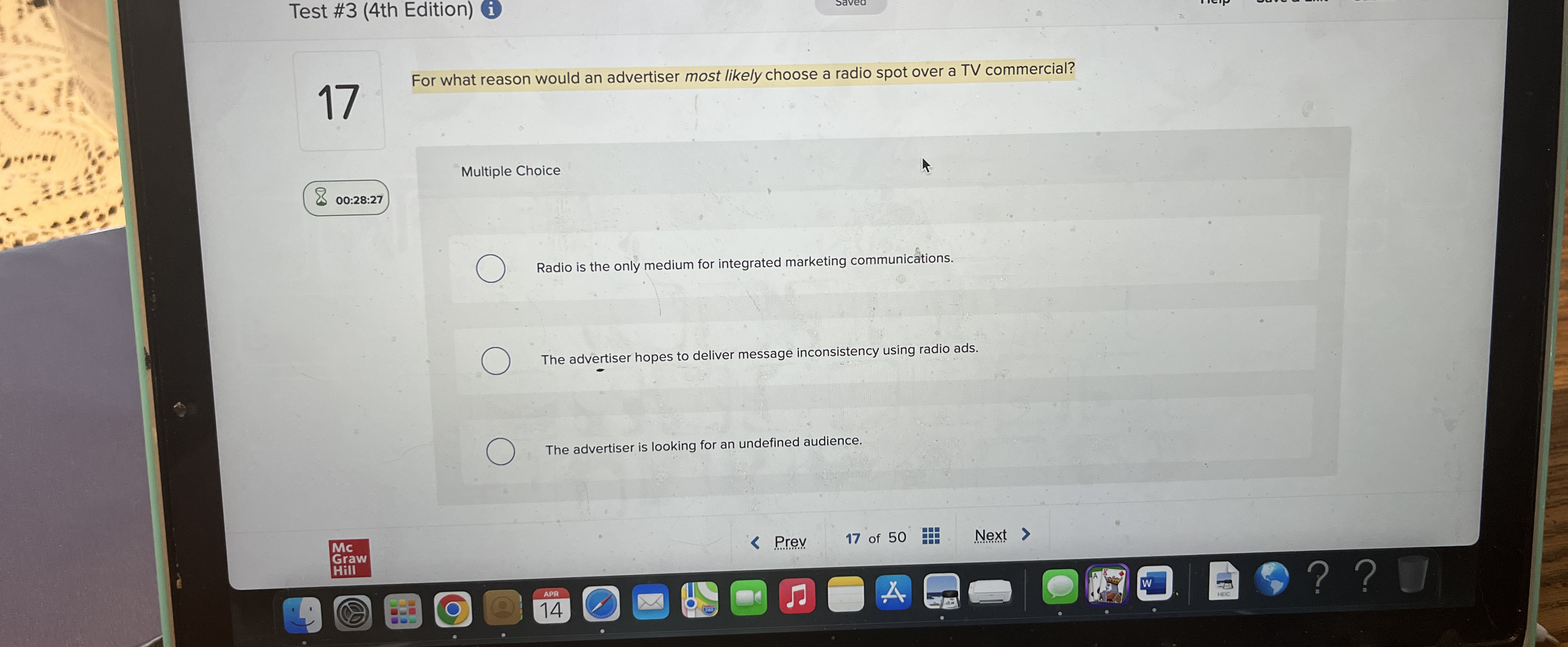  Test #3(4th Edition) i 17 For what reason would an advertiser