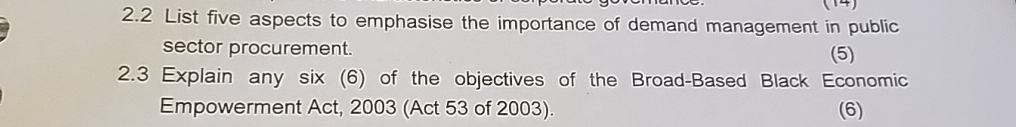  2.2 List five aspects to emphasise the importance of demand management