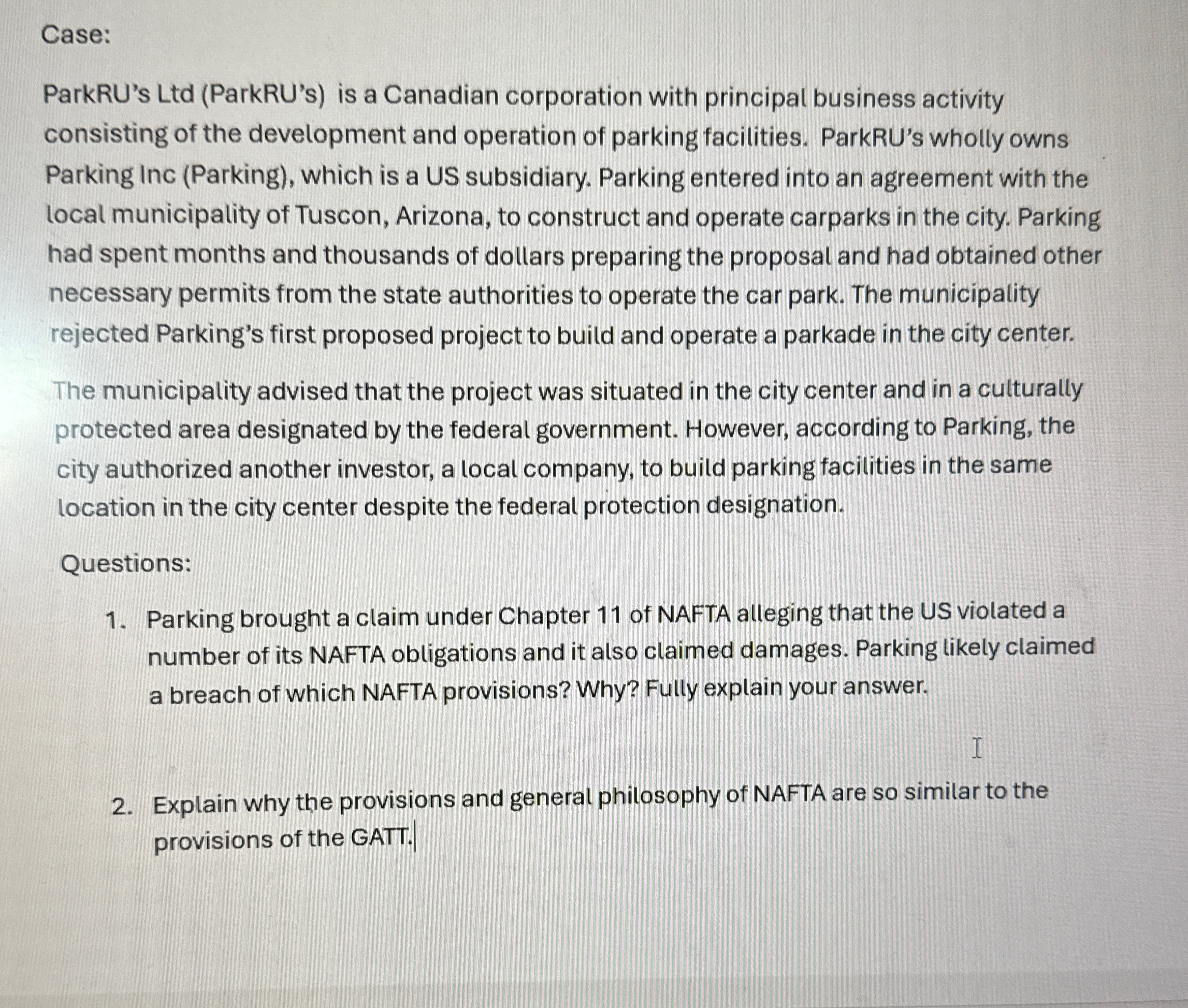  Case: ParkRU's Ltd (ParkRU's) is a Canadian corporation with principal business