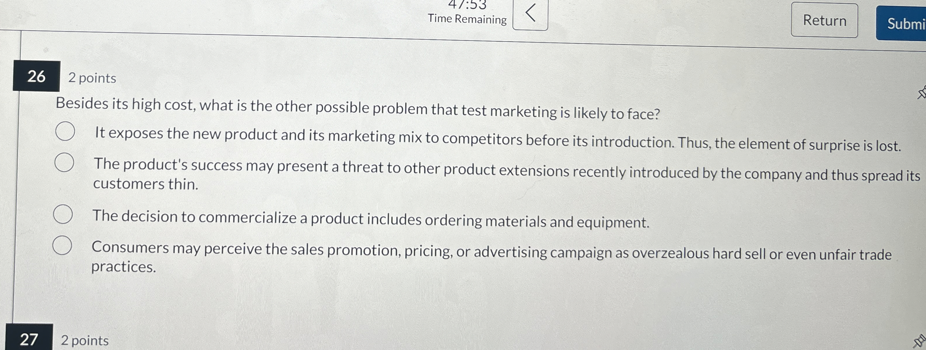  Time Remaining Return 26,2 points Besides its high cost, what is