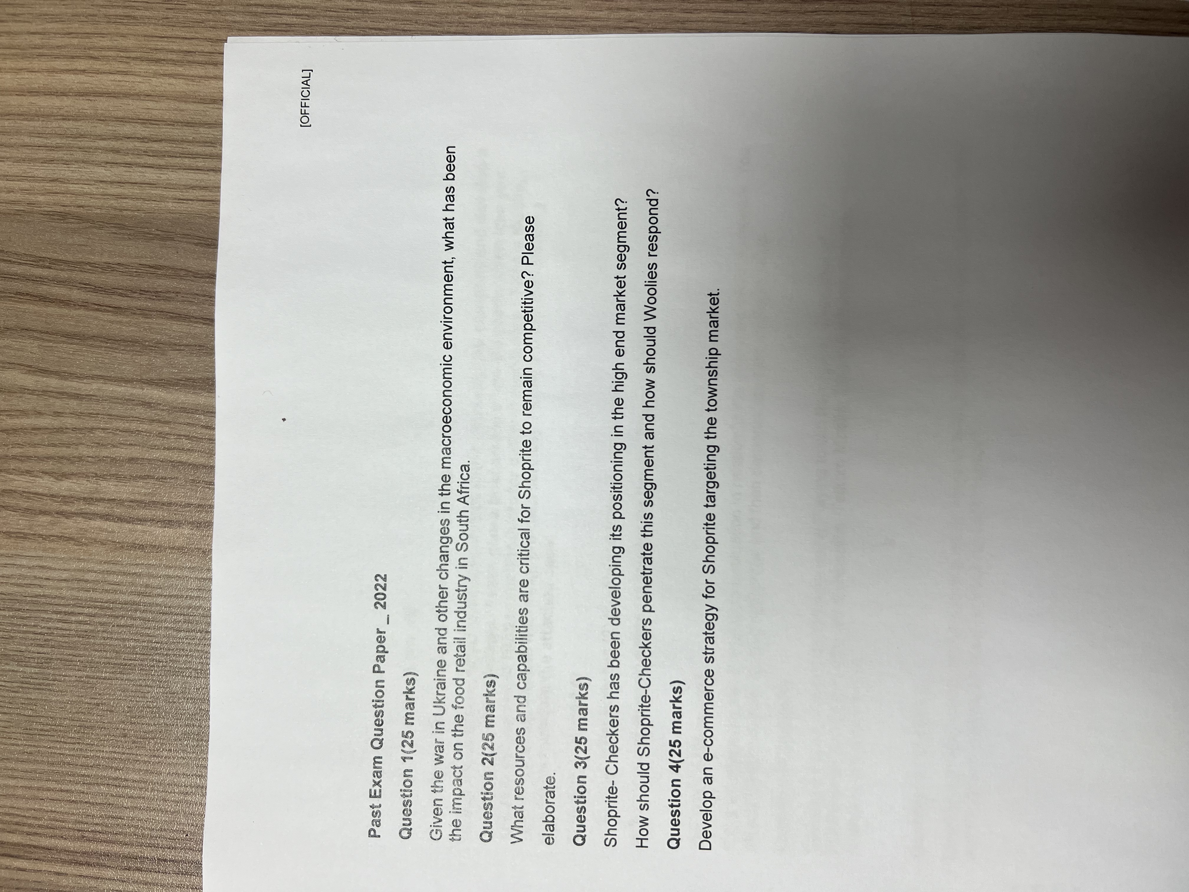  Past Exam Question Paper_2022 Question 1(25 marks) Given the war in