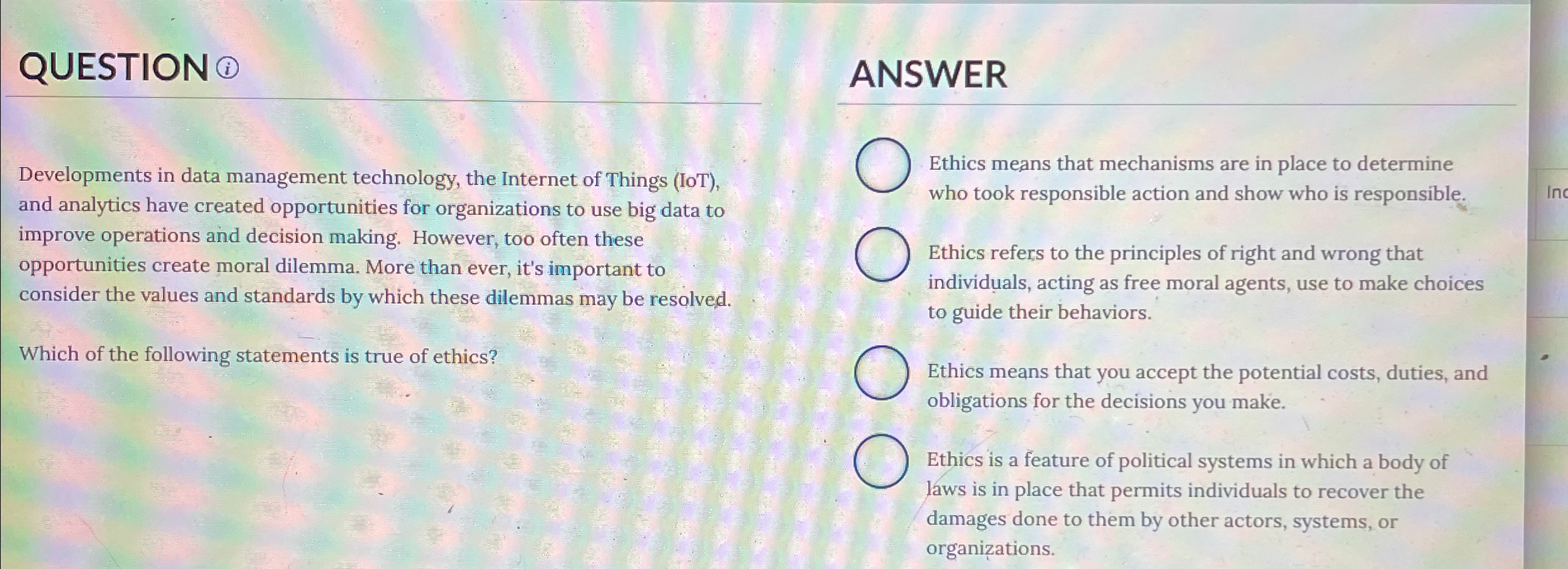  QUESTION (i) ANSWER Developments in data management technology, the Internet of