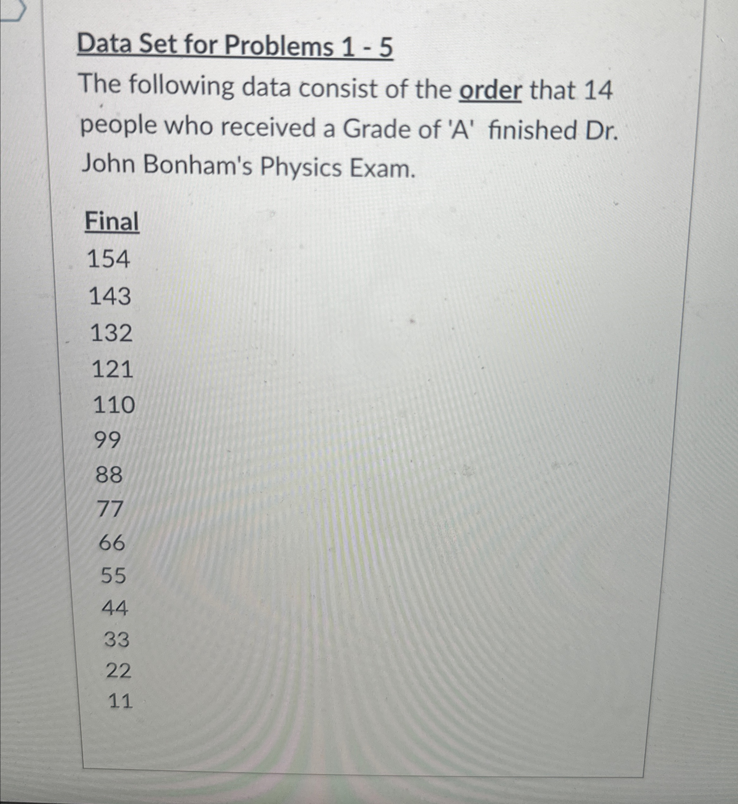  Data Set for Problems 1-5 The following data consist of the