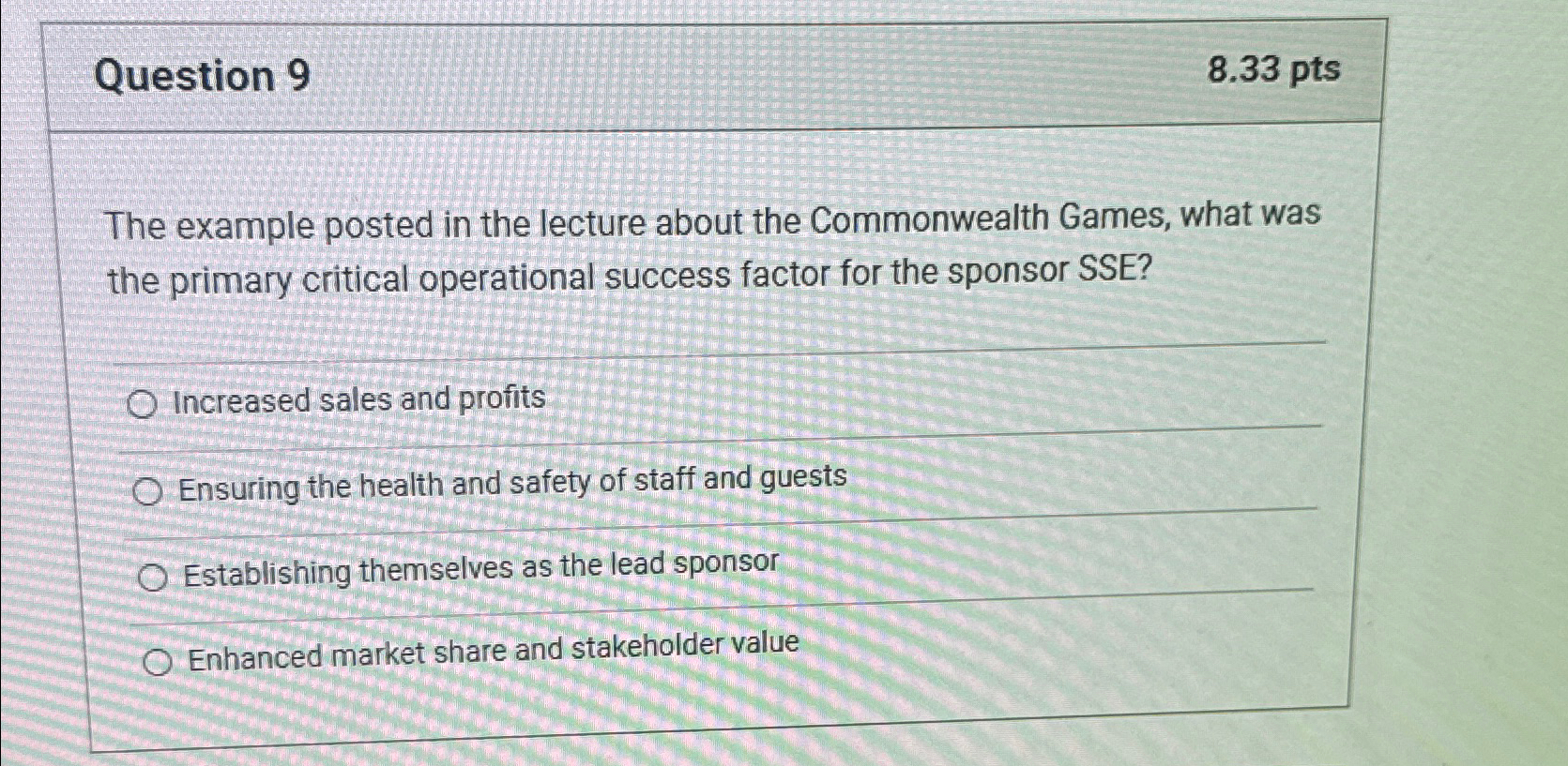  Question 9 8.33 pts The example posted in the lecture about