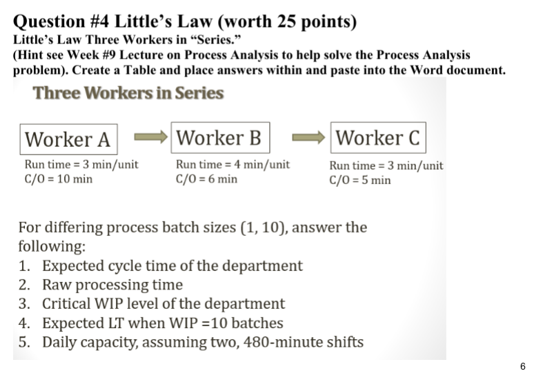  Question #4 Little's Law (worth 25 points) Little's Law Three Workers