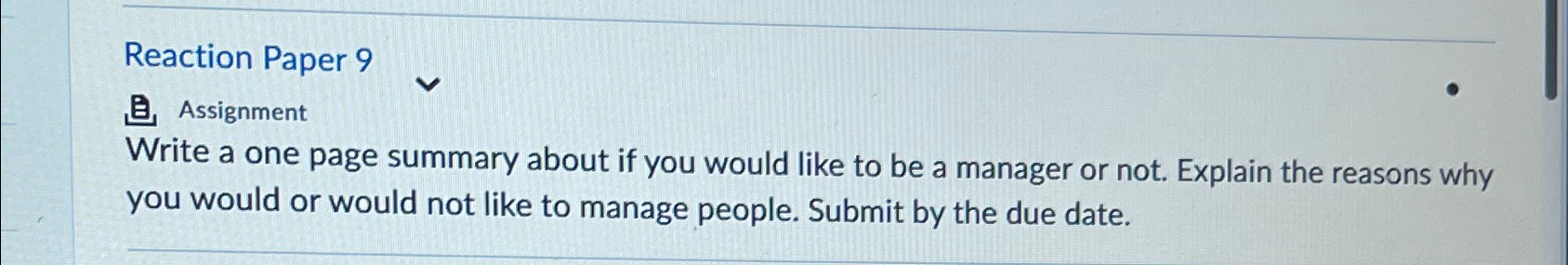  Reaction Paper 9 Assignment Write a one page summary about if