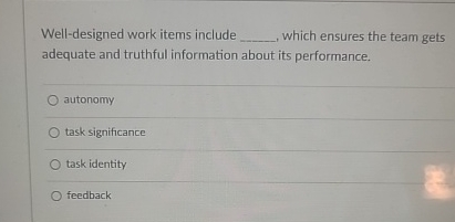  Well-designed work items include q, which ensures the team gets adequate