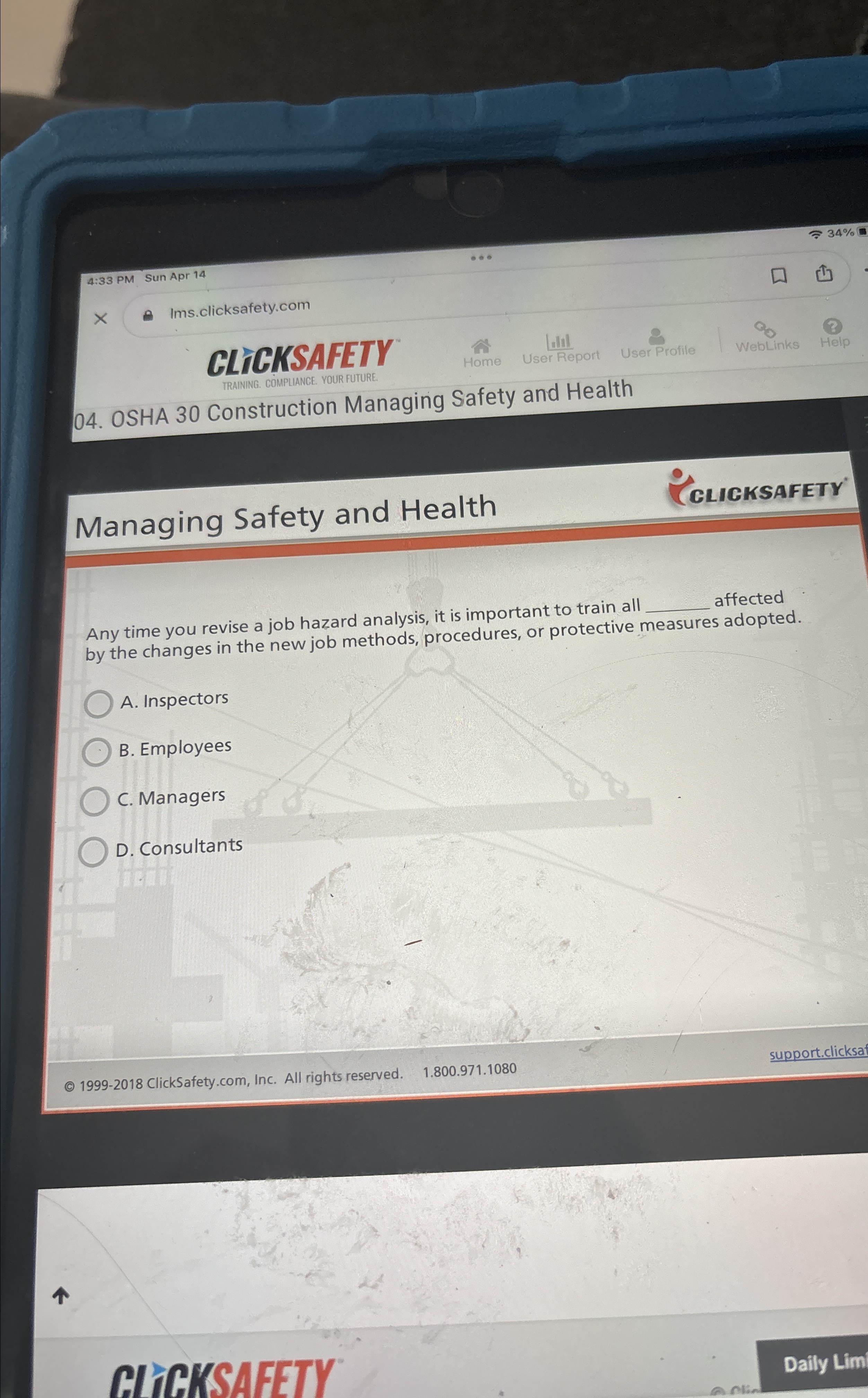  4:33 PM Sun Apr 14 Ims.clicksafety.com CLICKSAFETY TRAINING. COMPLIANGE. YOUR FUTURE.